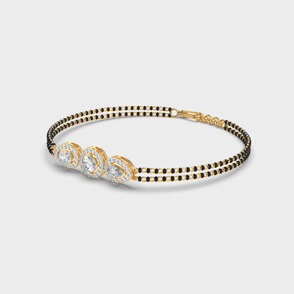 Black Beaded Three Diamond Bracelet – alternate view