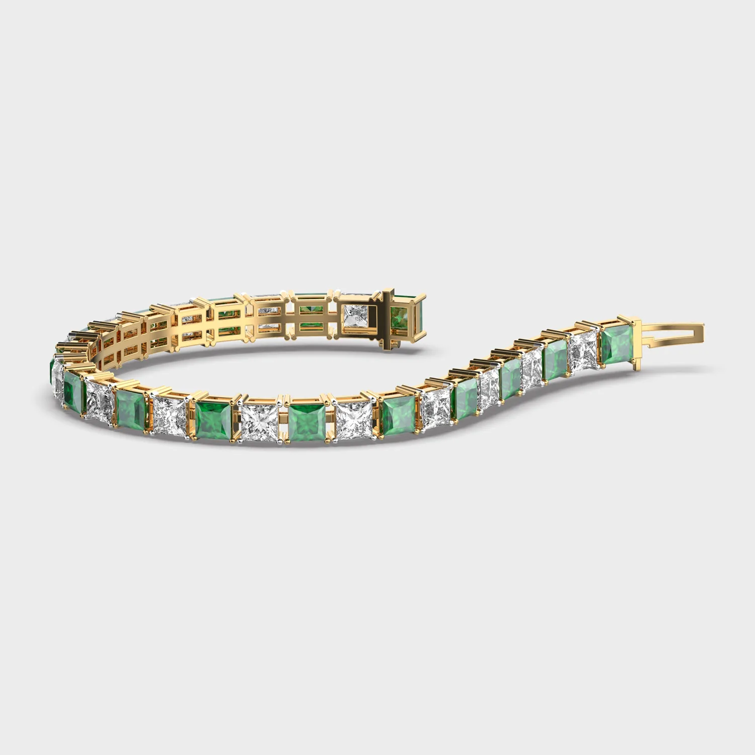 Chunky Princess Cut Diamond And Green Stone Bracelet – alternate view