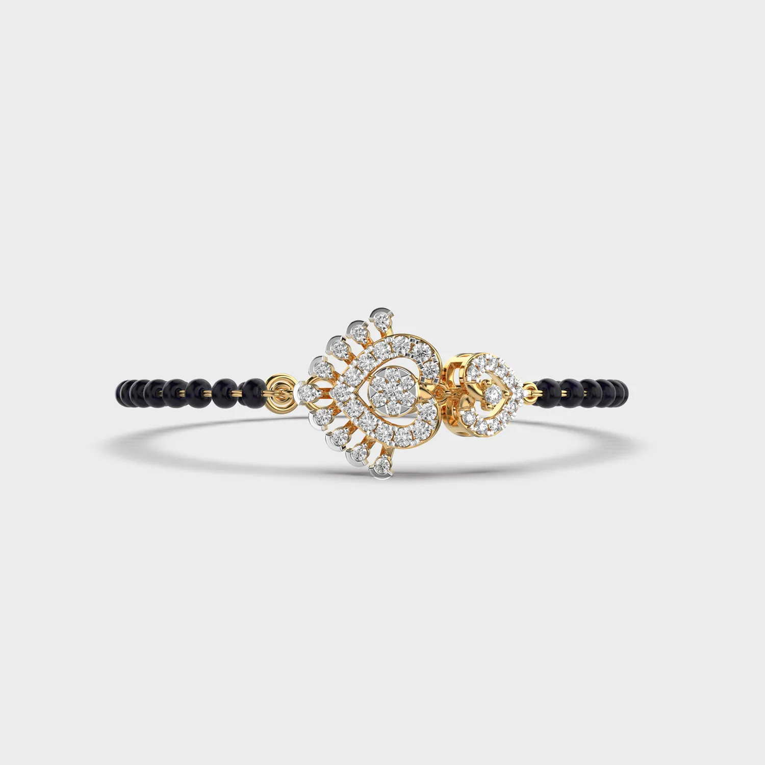 Fanfare Feather Black Beaded Diamond Bracelet