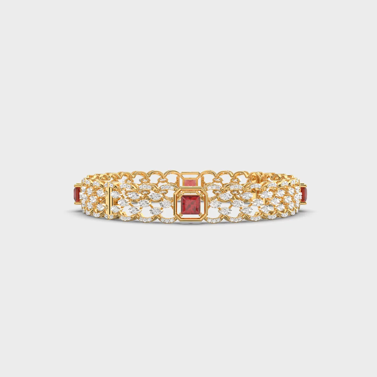 Red Stone Netted Diamond Bangle
