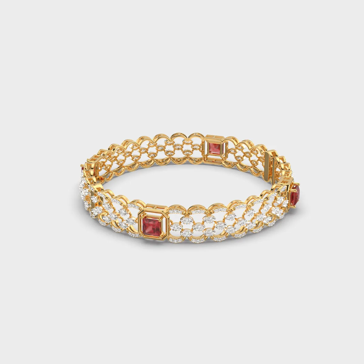 Red Stone Netted Diamond Bangle – alternate view