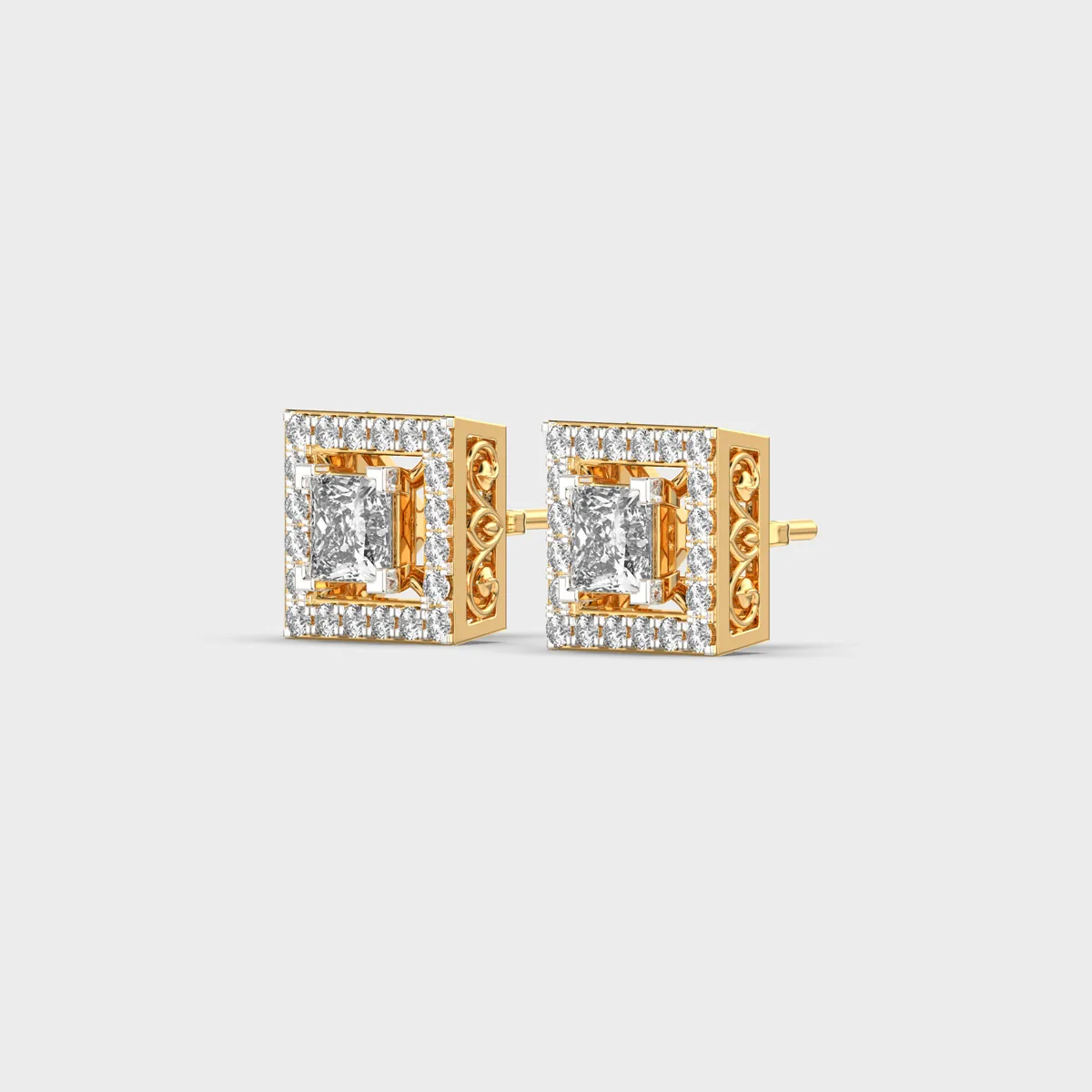 Amelia Princess Cut Diamond Ear Studs – alternate view