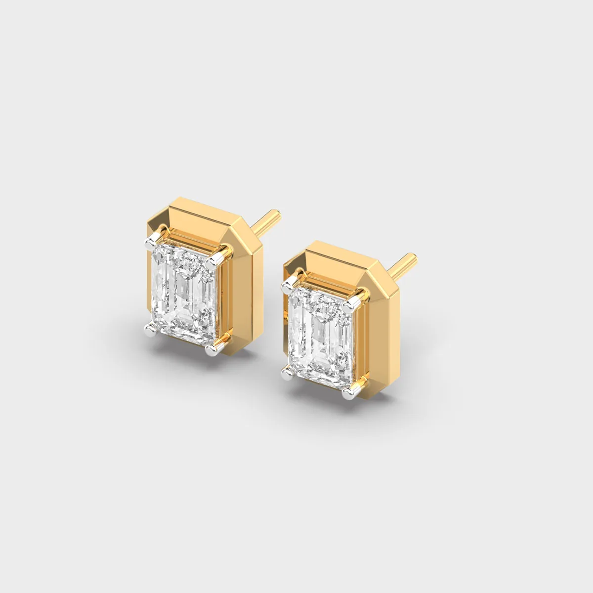 Bevelled Frame Emerald Cut Diamond Studs – alternate view