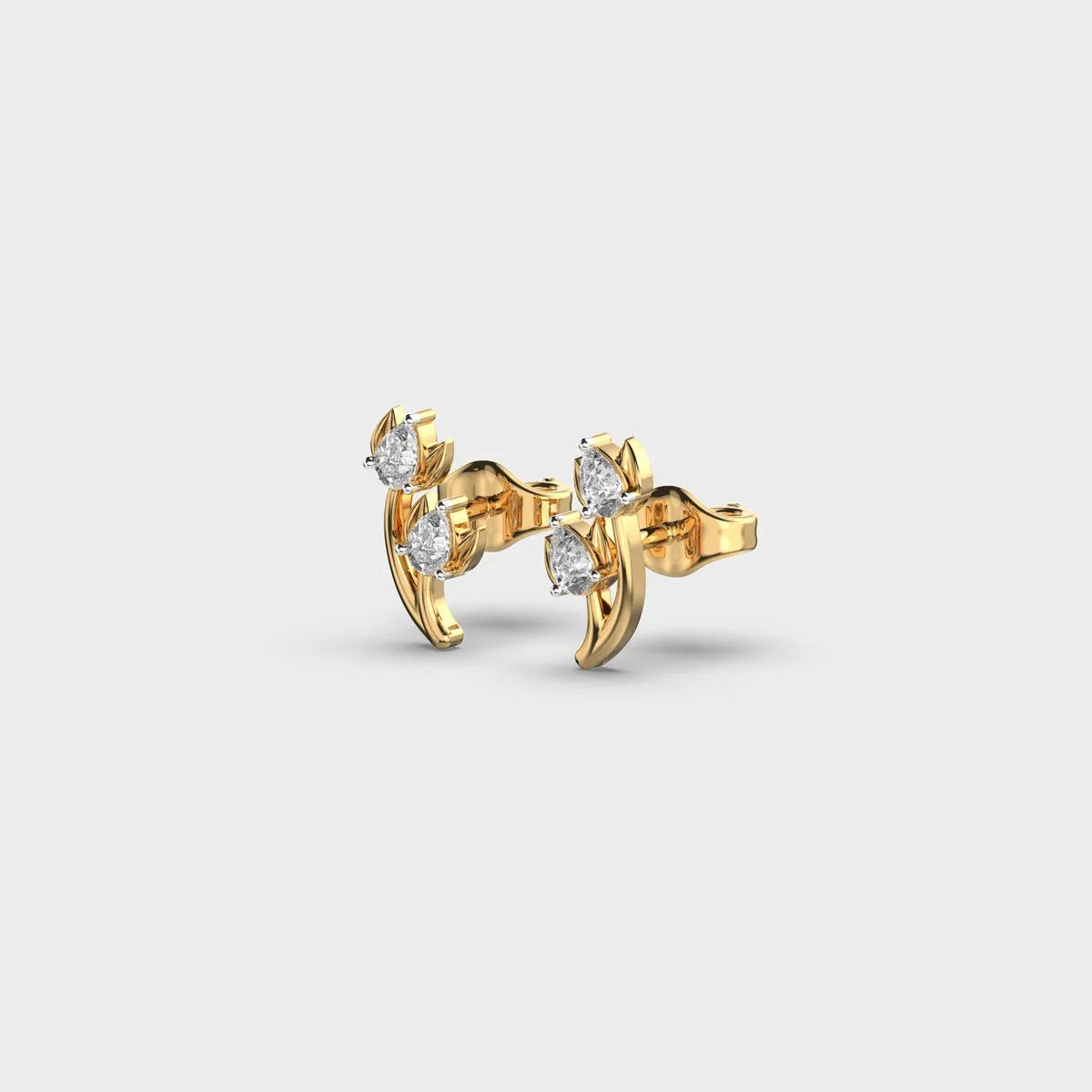 Blooming Minimal Tulip Diamond Ear Studs – alternate view