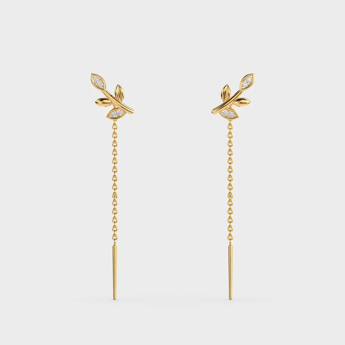 Botanical Leaf Diamond Sui Dhaga Earrings