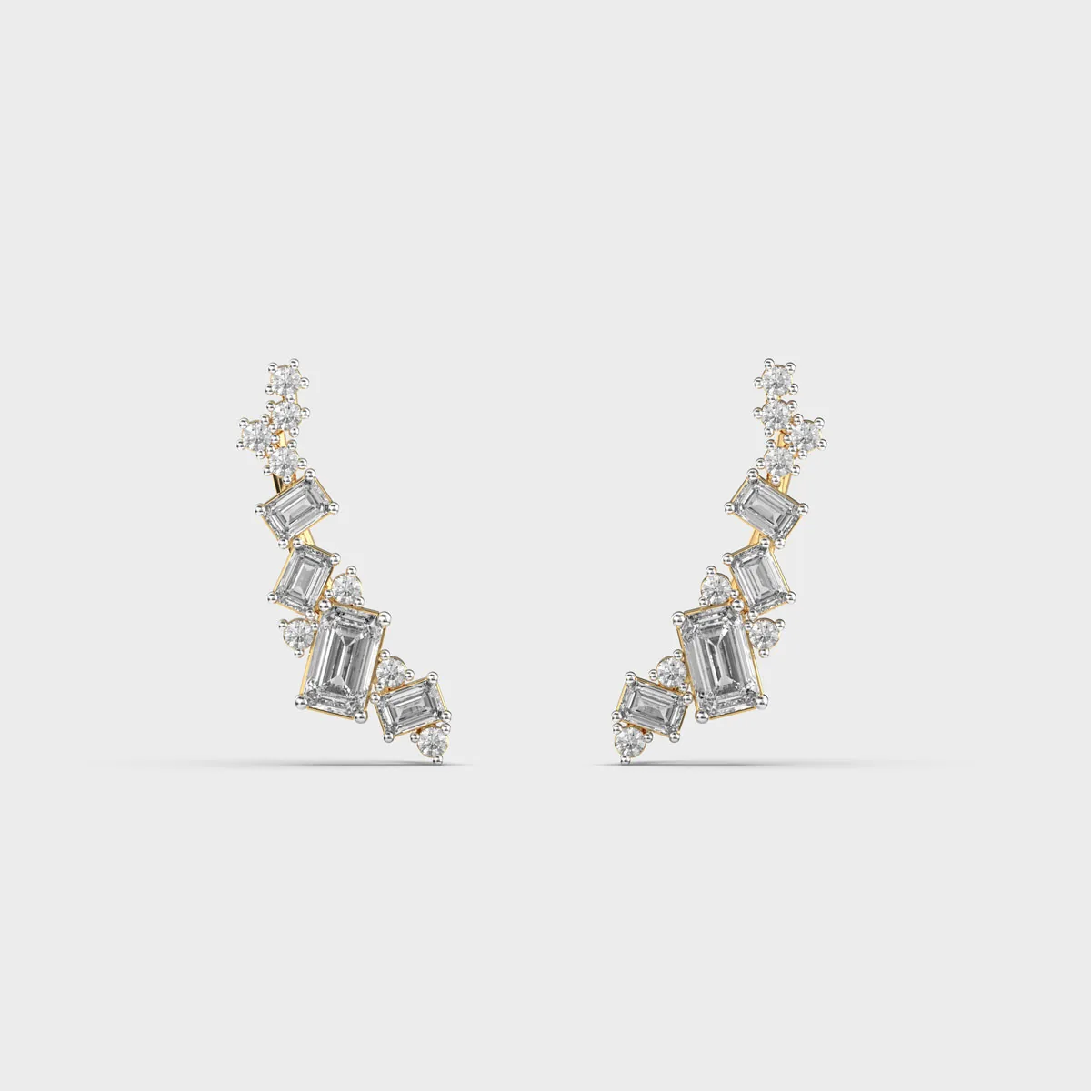 Cascading Emerald Cut Climber Diamond Earrings