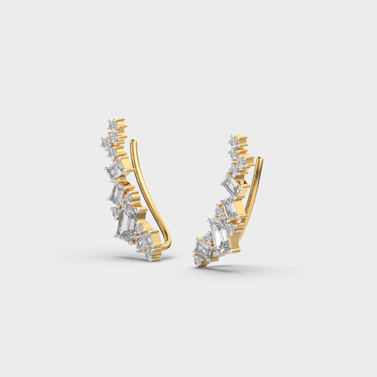 Cascading Emerald Cut Climber Diamond Earrings – alternate view
