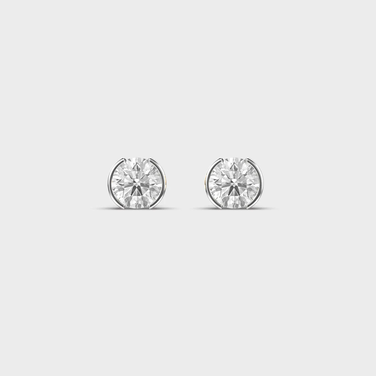 Half Bezel Round Solitaire Diamond Studs