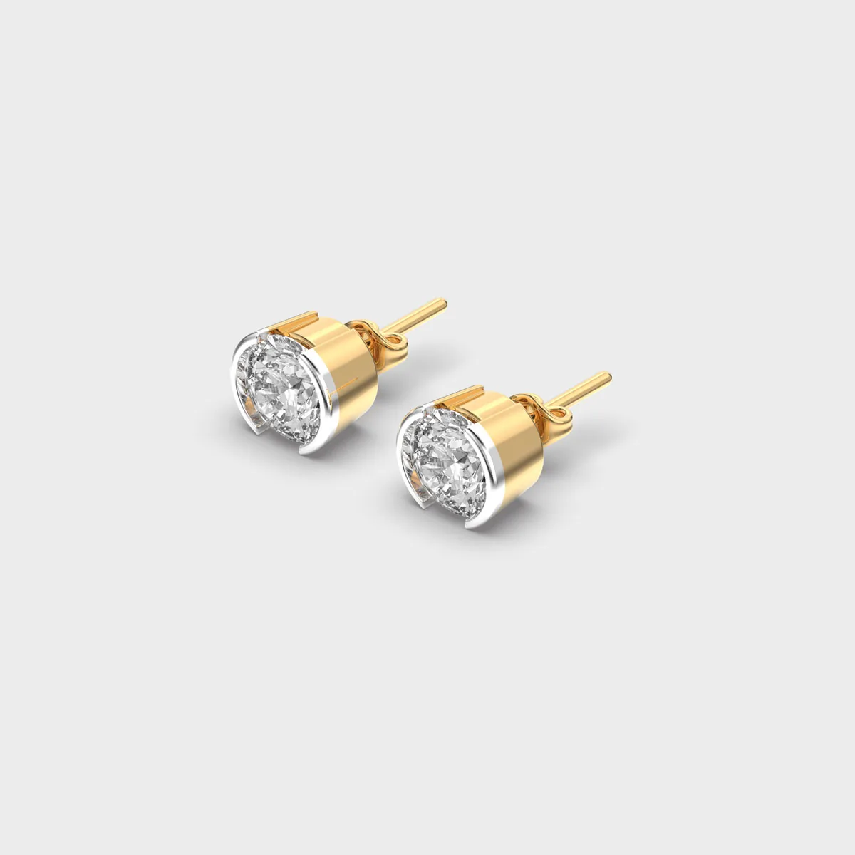 Half Bezel Round Solitaire Diamond Studs – alternate view