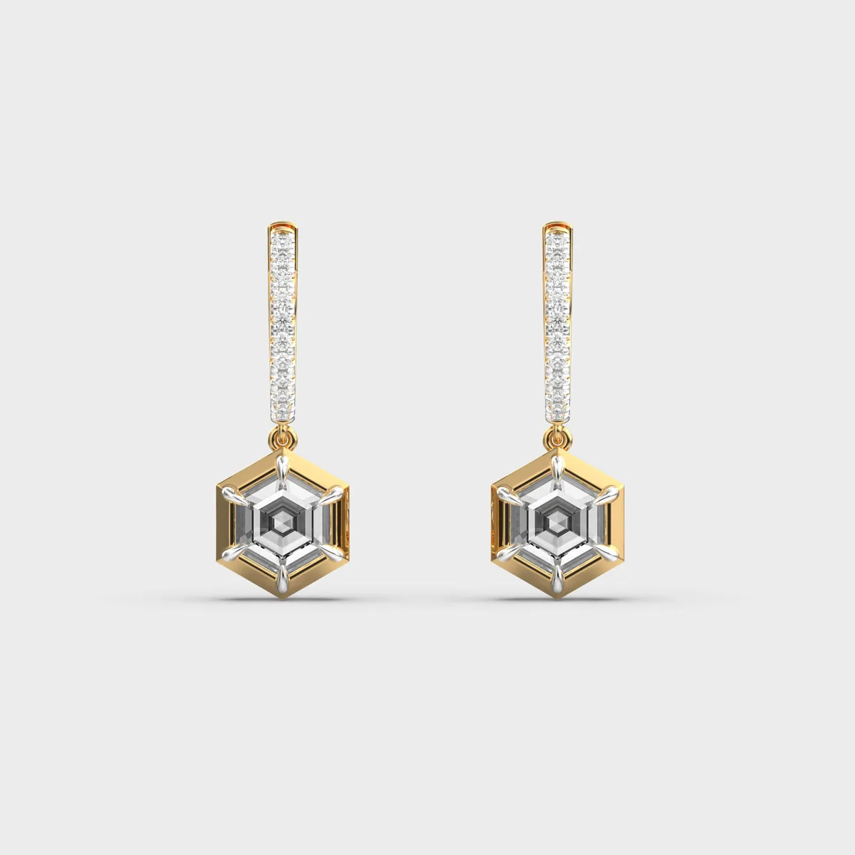 Hexagon Drop Diamond Hoops