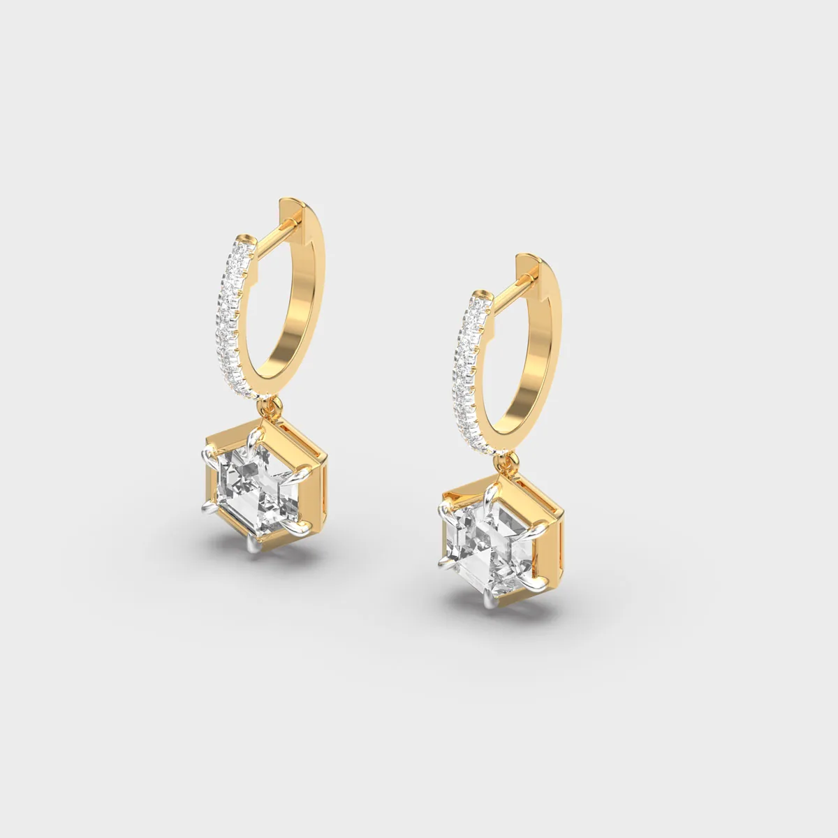 Hexagon Drop Diamond Hoops – alternate view