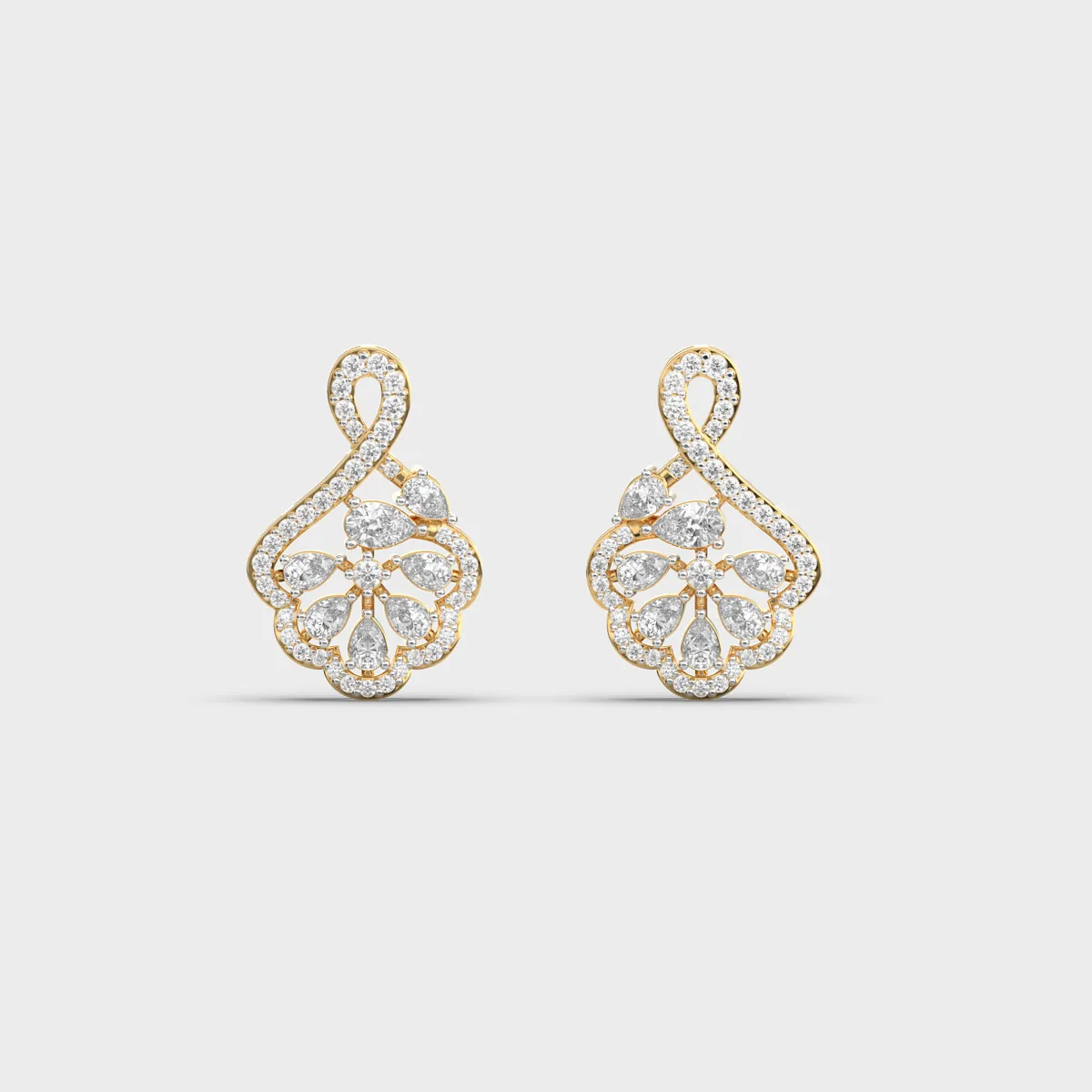 Looped Ribbon Floral Bloom Diamond Studs