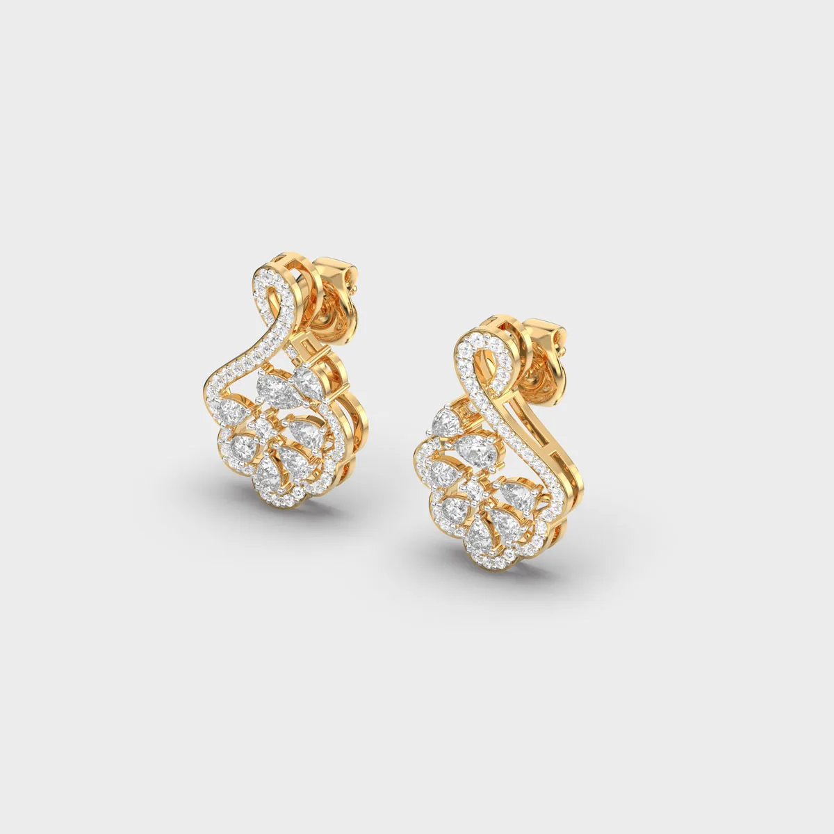 Looped Ribbon Floral Bloom Diamond Studs – alternate view