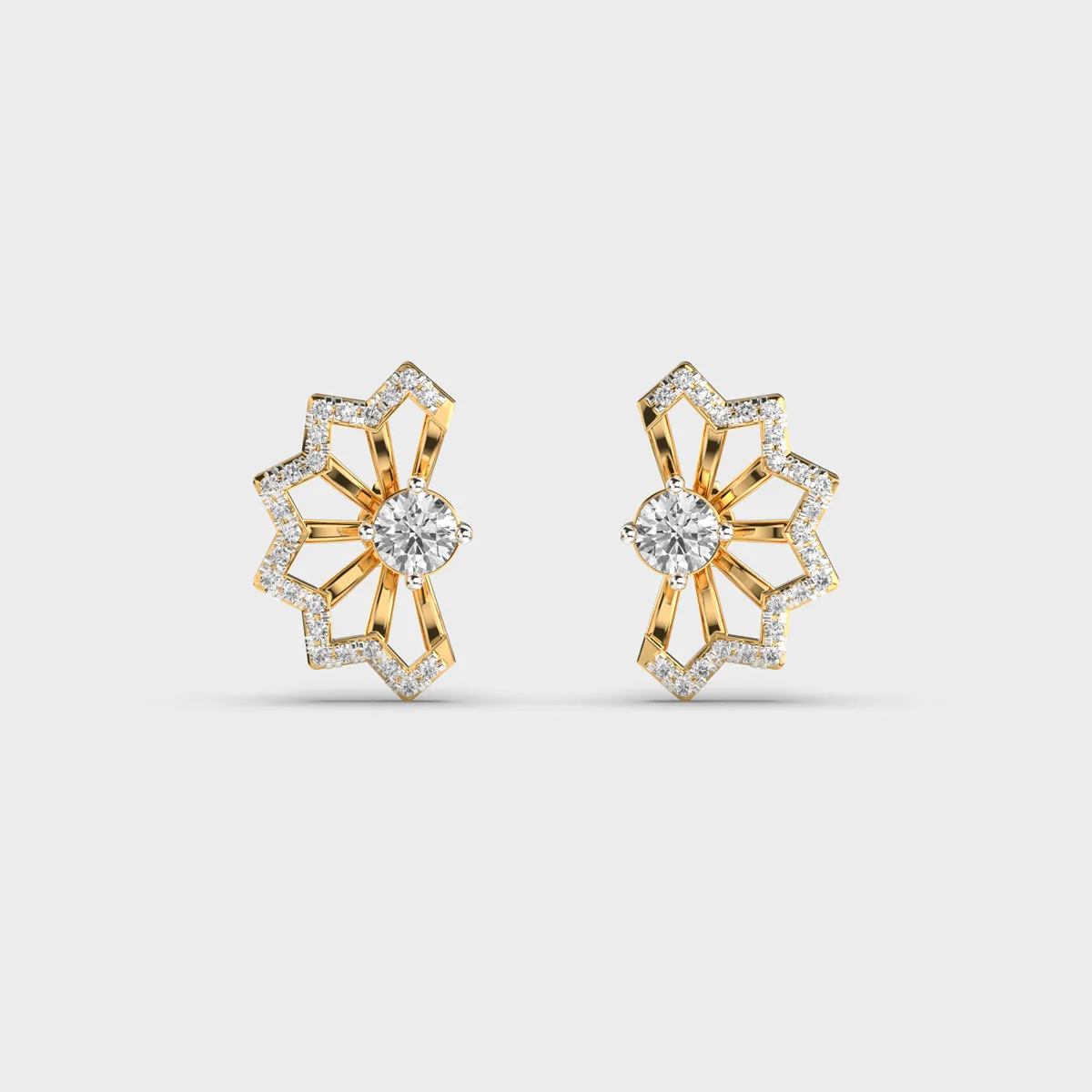 Semi Sunburst Sunflower Diamond Ear Studs