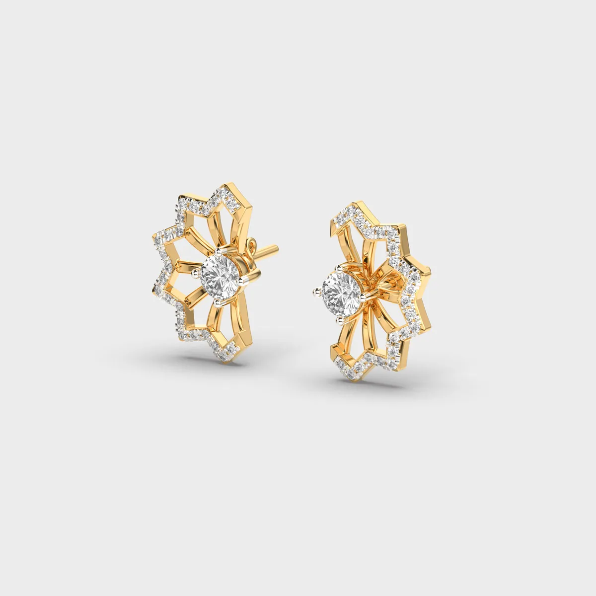 Semi Sunburst Sunflower Diamond Ear Studs – alternate view