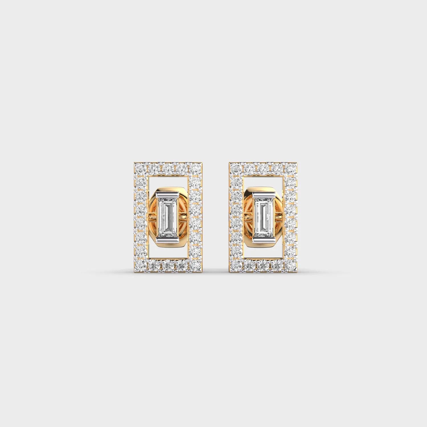 Shimmering Rectangle Baguette Diamond Stud Earrings