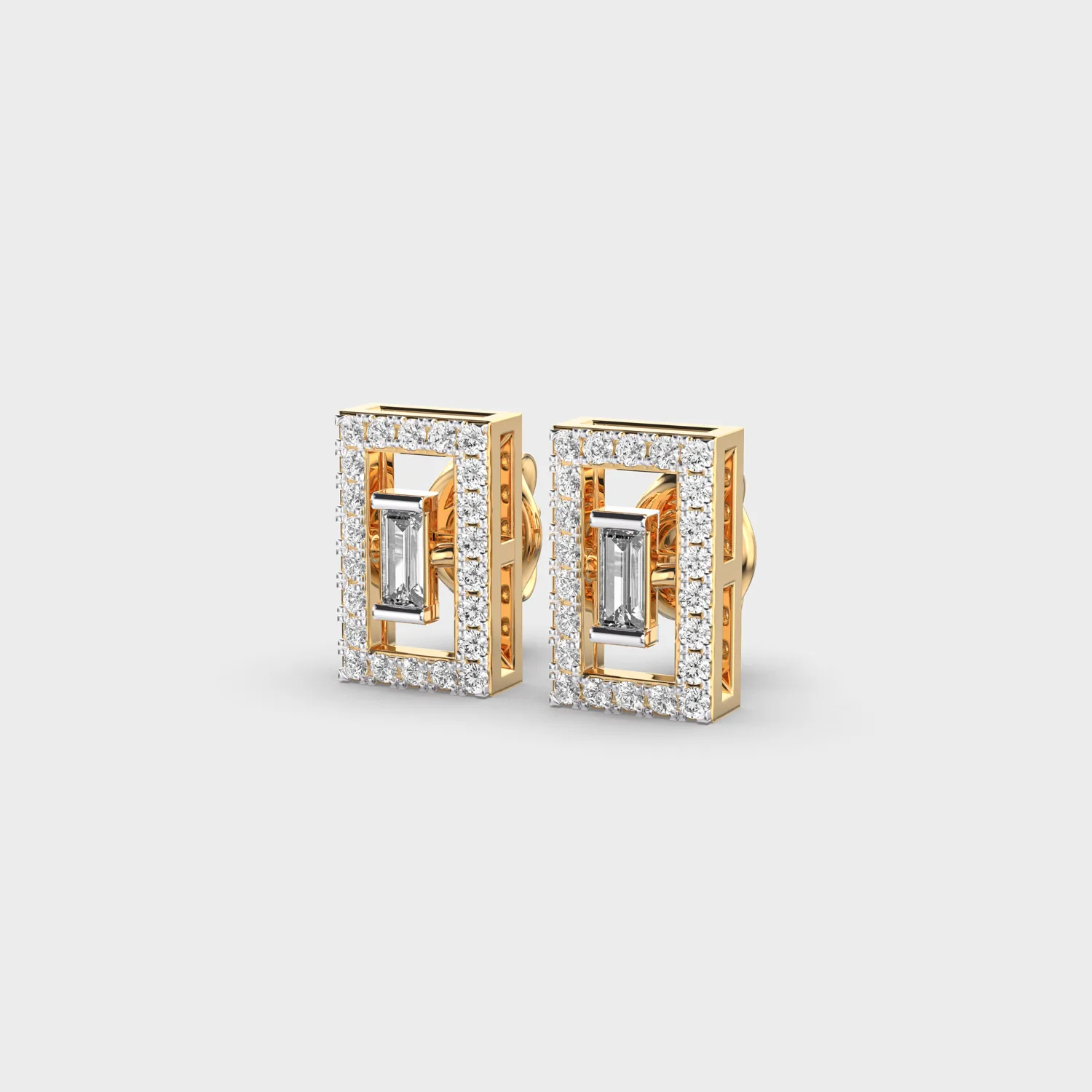Shimmering Rectangle Baguette Diamond Stud Earrings – alternate view