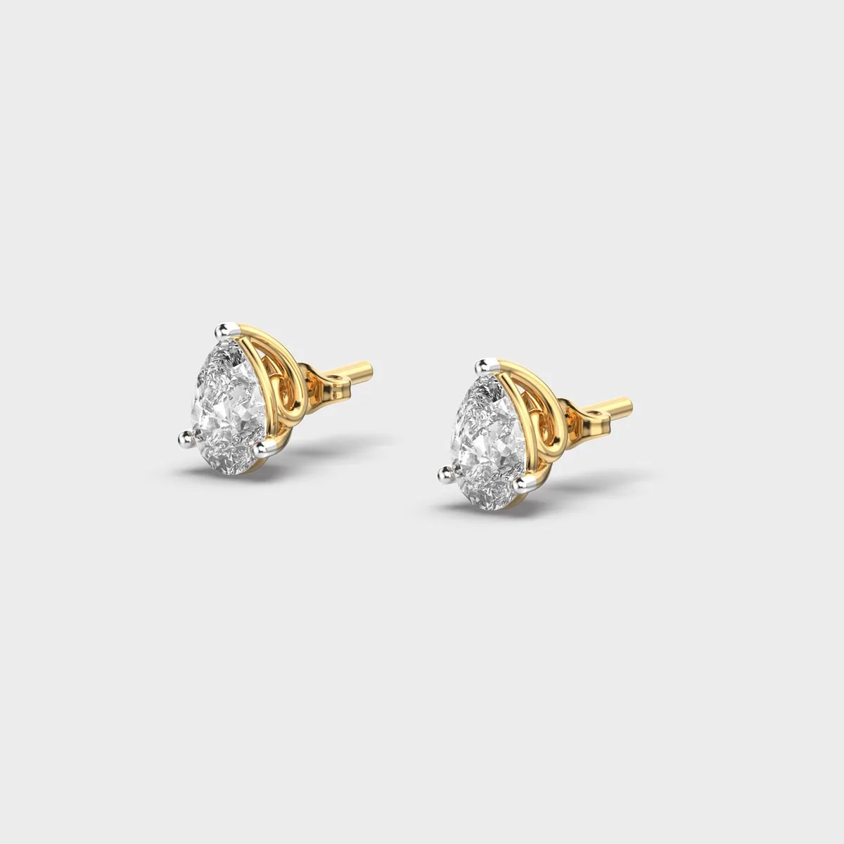 Simple Pear Cut Diamond Ear Studs – alternate view