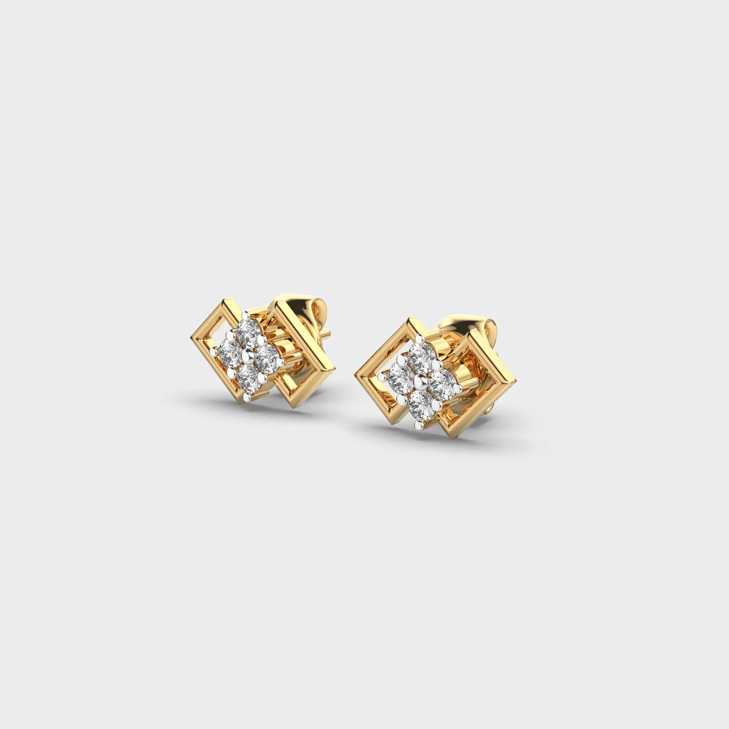Square Frame Floral Cluster Diamond Studs – alternate view