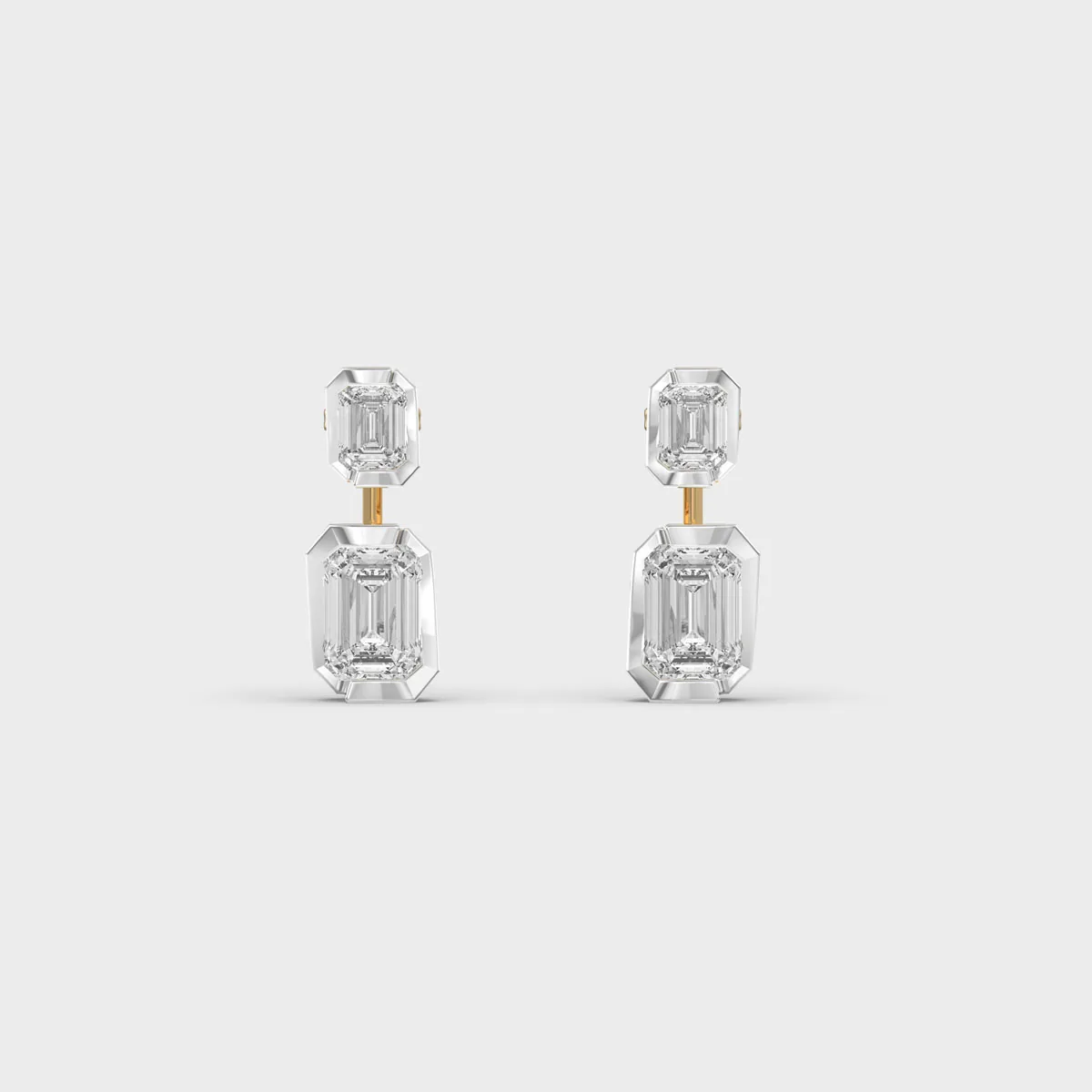 Stacked Emerald Bezel Diamond Earrings