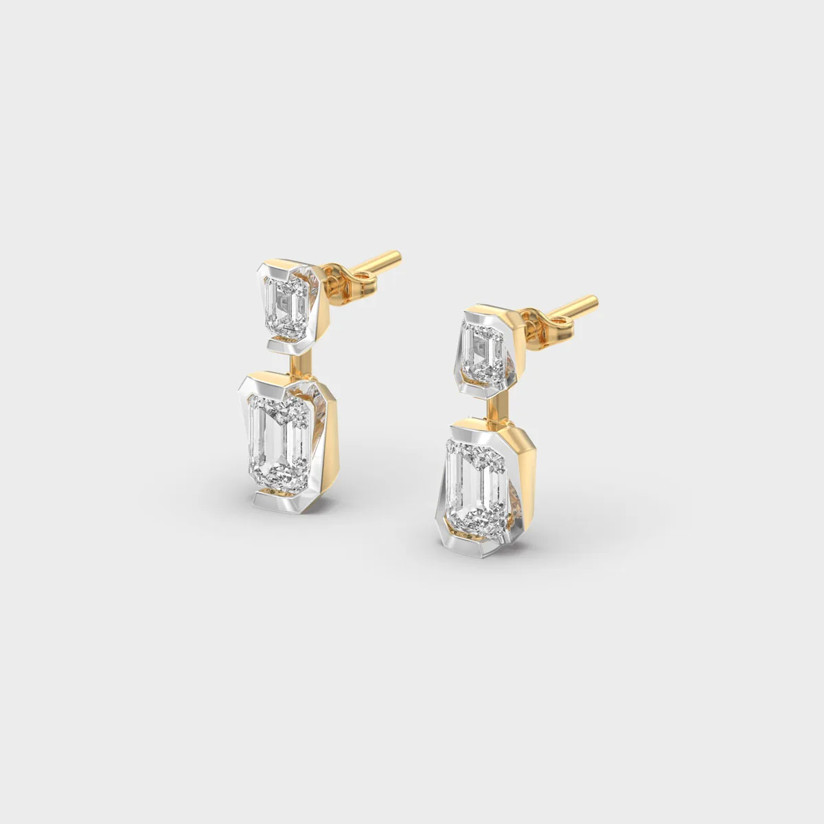 Stacked Emerald Bezel Diamond Earrings – alternate view
