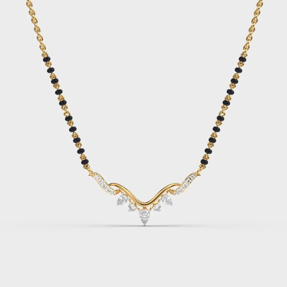Chevron Curve Pear Fan Diamond Mangalsutra