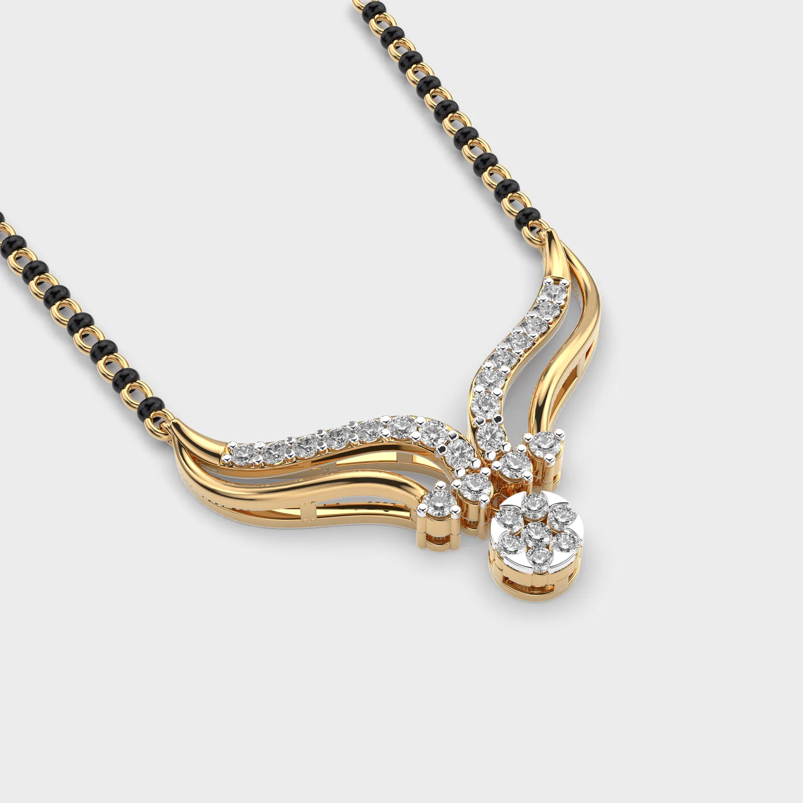 Chevron Floral Drop Diamond Mangalsutra – alternate view
