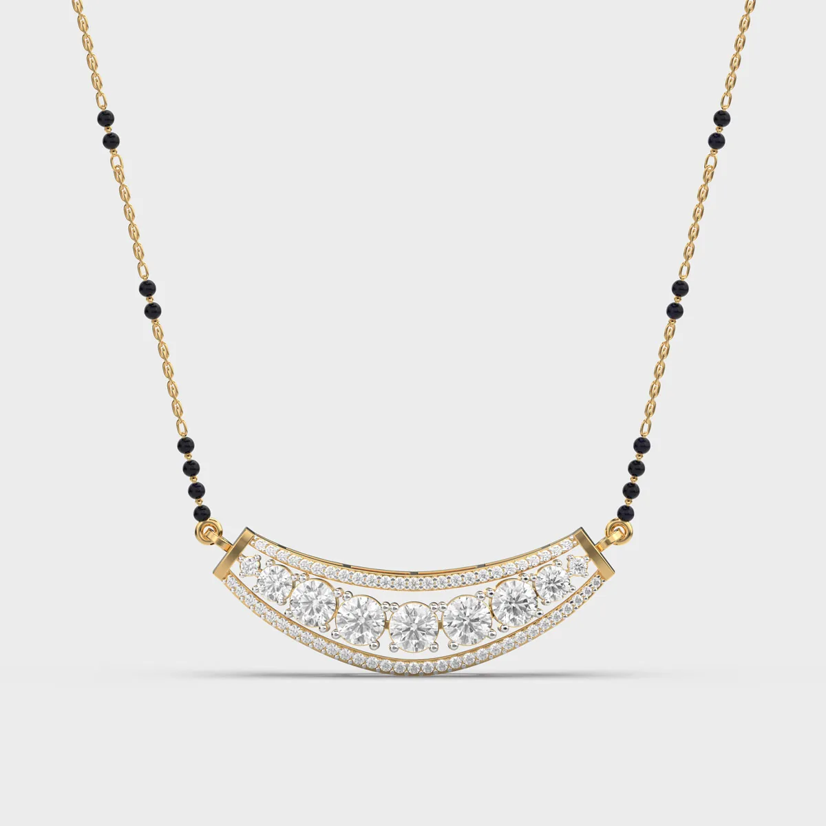 Curved Bar Graduated Round Diamond Mangalsutra
