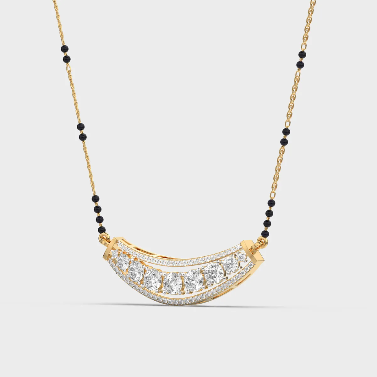 Curved Bar Graduated Round Diamond Mangalsutra – alternate view