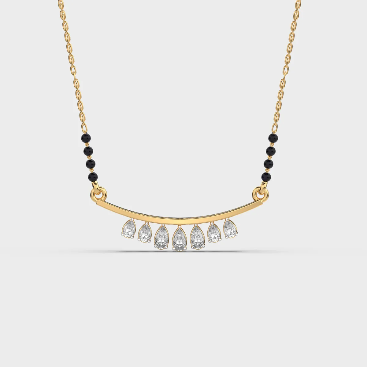 Curved Bar Pear Fringe Diamond Mangalsutra