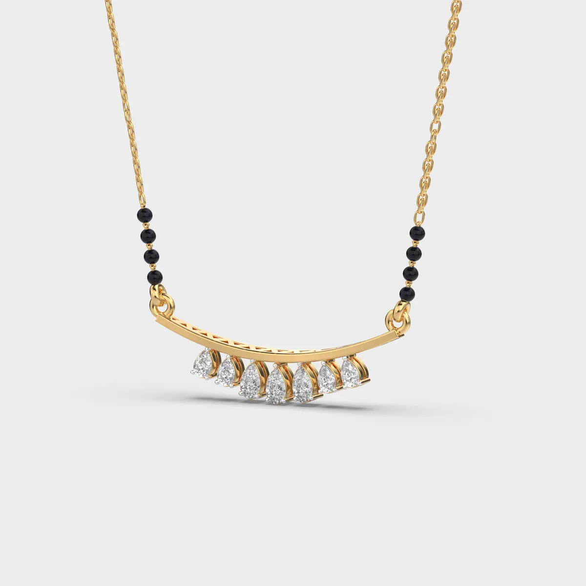 Curved Bar Pear Fringe Diamond Mangalsutra – alternate view