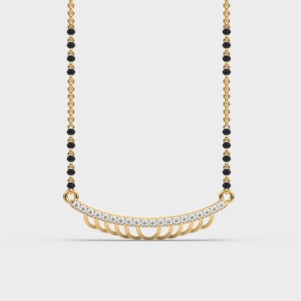 Curved Bar Scalloped Fringe Diamond Mangalsutra