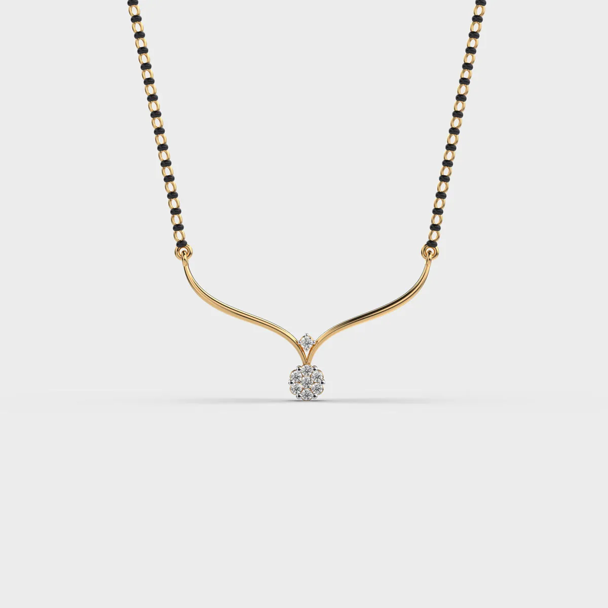 Curved V Floral Diamond Mangalsutra