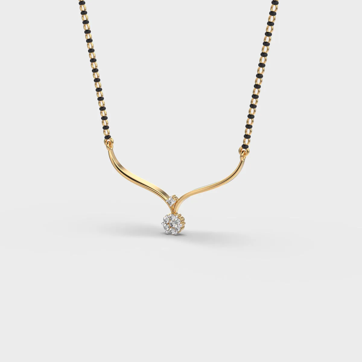 Curved V Floral Diamond Mangalsutra – alternate view