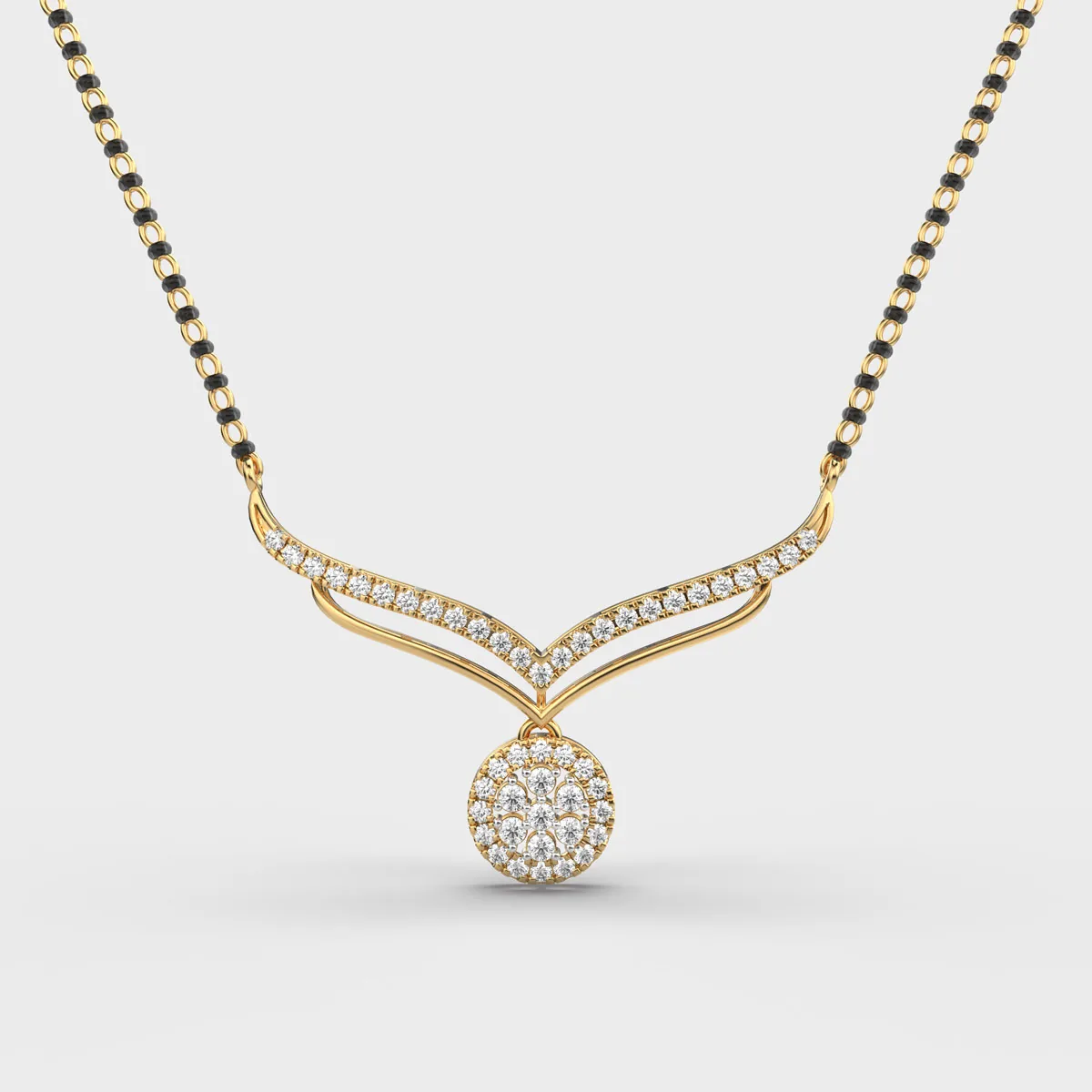 Double Chevron Halo Cluster Diamond Mangalsutra