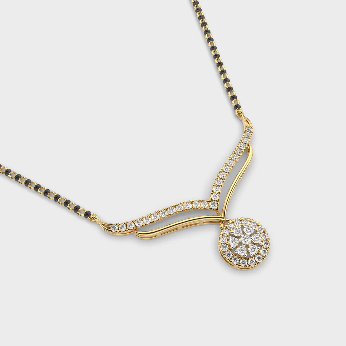 Double Chevron Halo Cluster Diamond Mangalsutra – alternate view