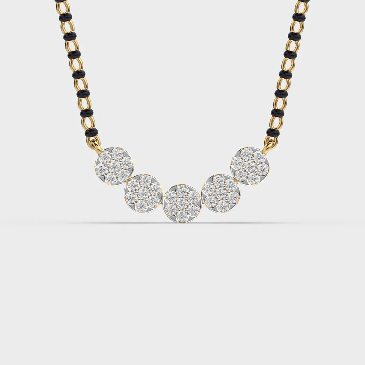 Five Bloom Floral Cluster Diamond Mangalsutra