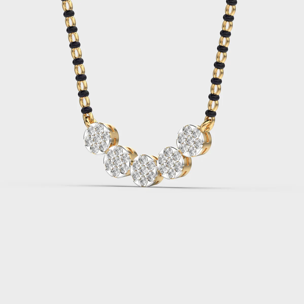 Five Bloom Floral Cluster Diamond Mangalsutra – alternate view