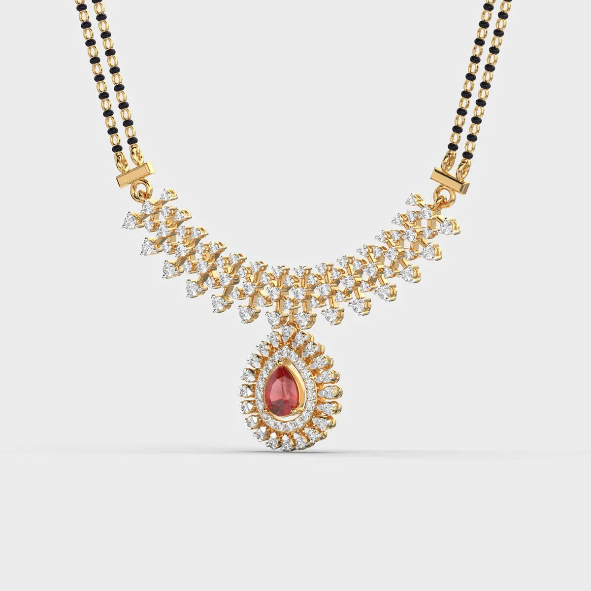 Maharani Red Stone Diamond Mangalsutra – alternate view