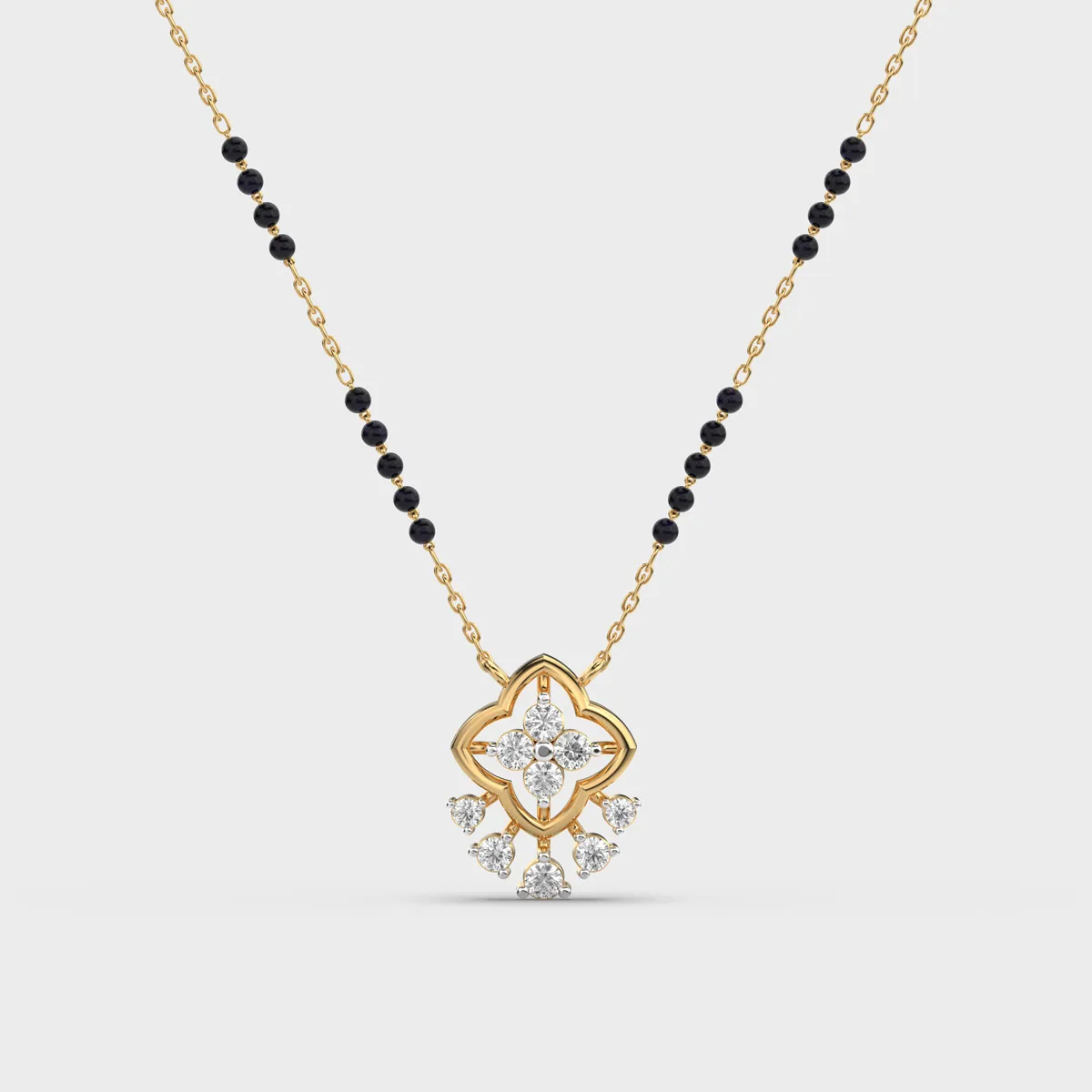 Open Quatrefoil Floral Drop Diamond Mangalsutra