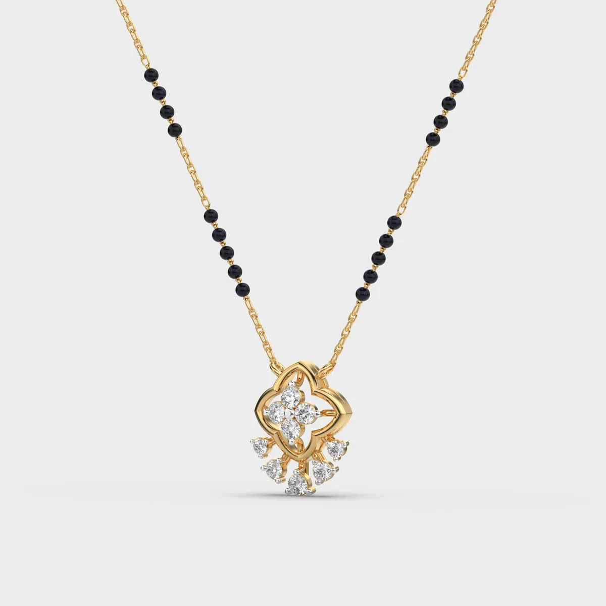 Open Quatrefoil Floral Drop Diamond Mangalsutra – alternate view