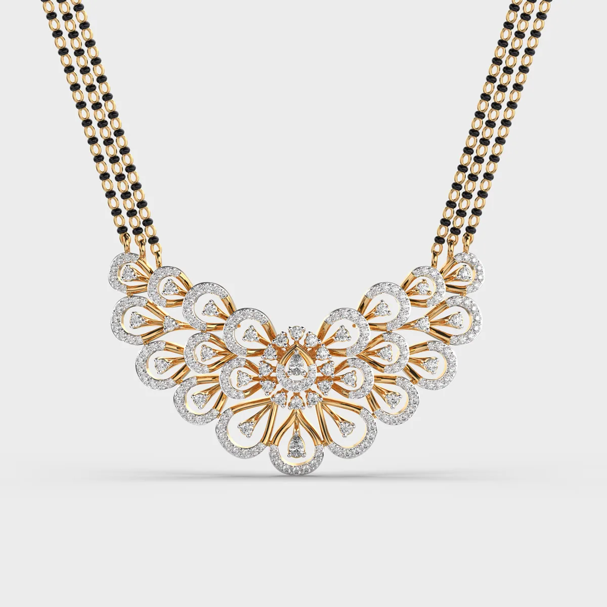 Triple Chain Floral Diamond Mangalsutra
