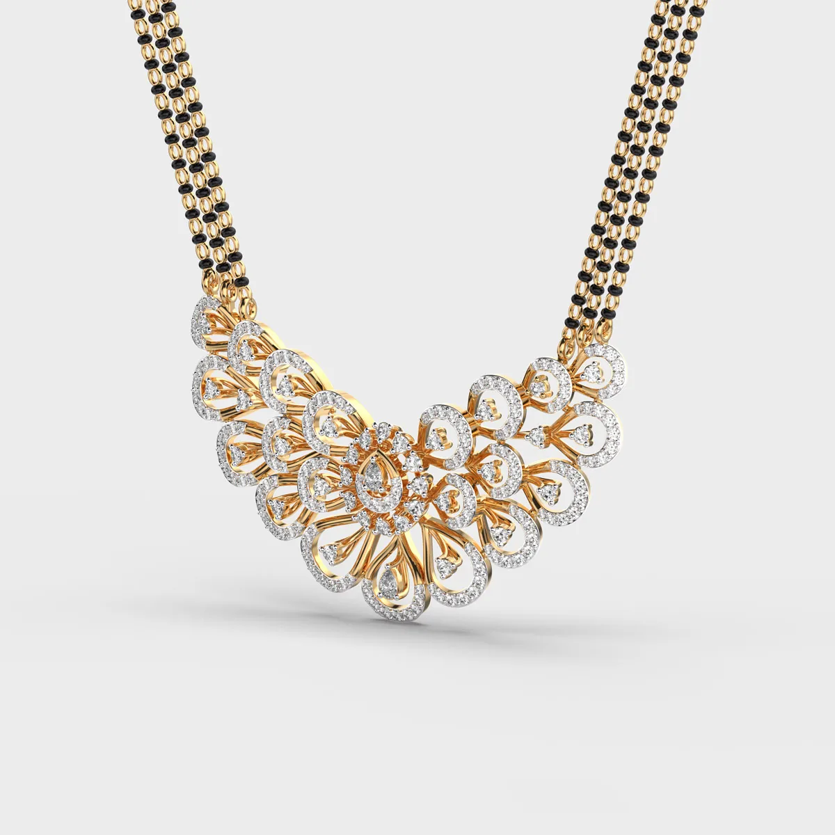Triple Chain Floral Diamond Mangalsutra – alternate view