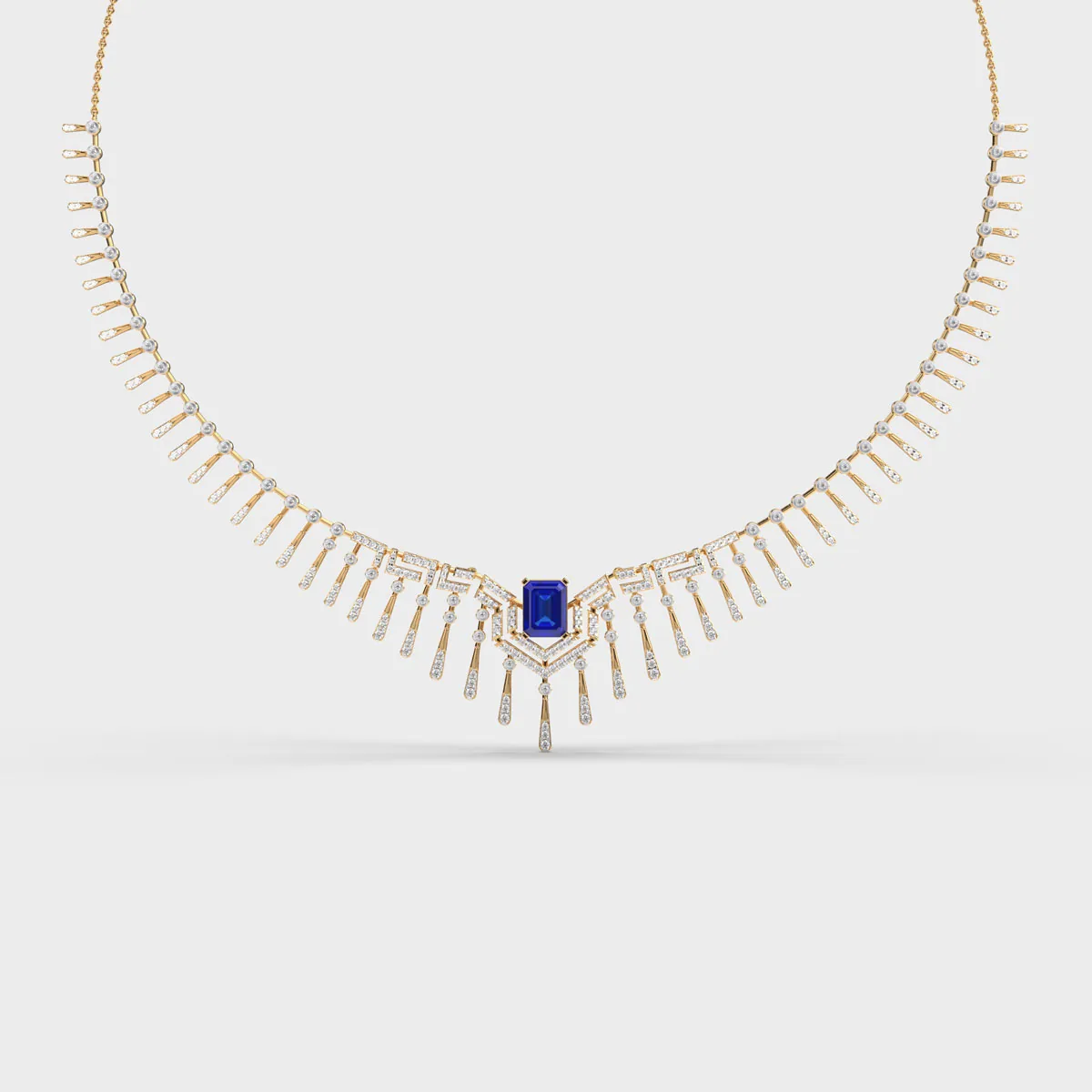 Blue Centre Fringe Bar Diamond Necklace