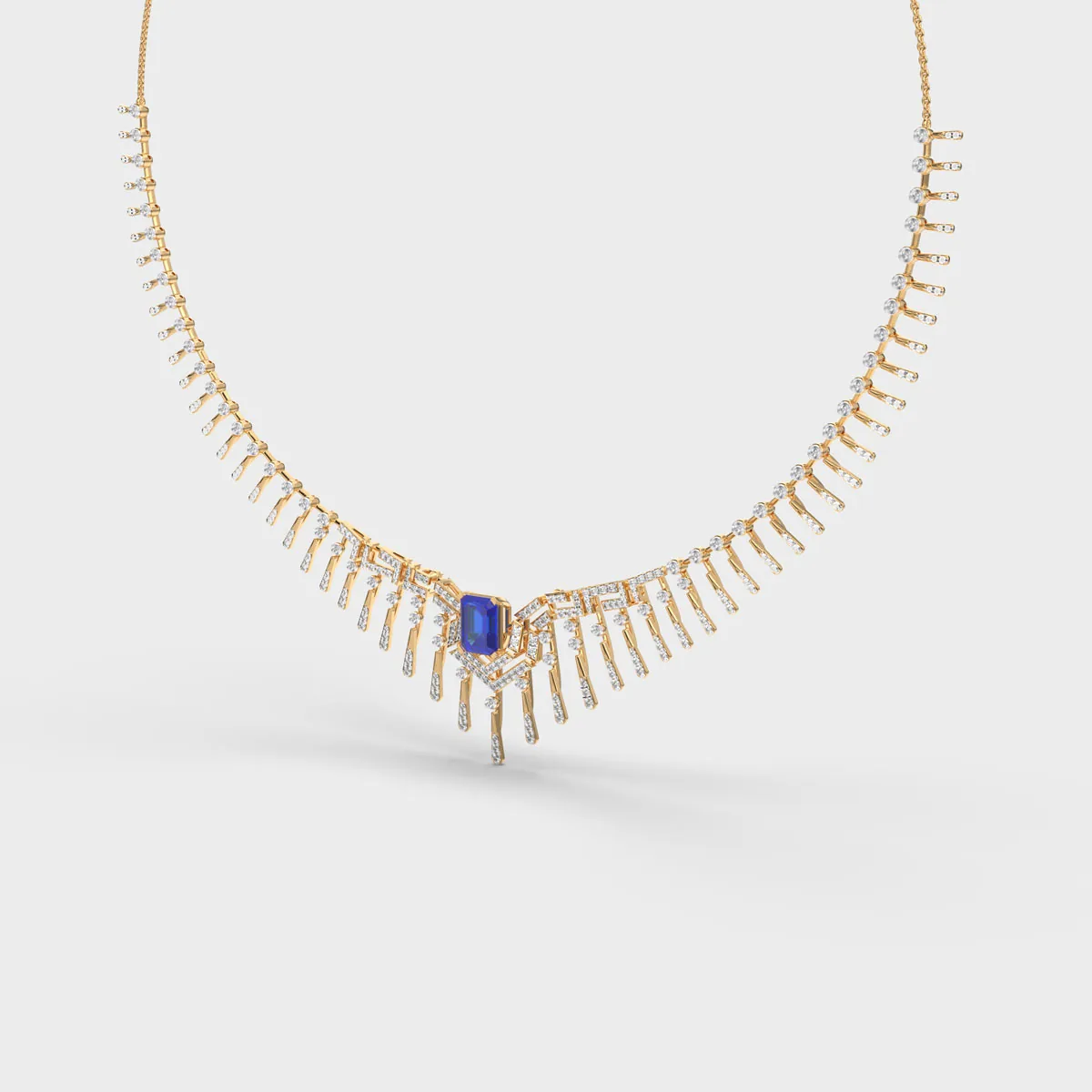 Blue Centre Fringe Bar Diamond Necklace – alternate view