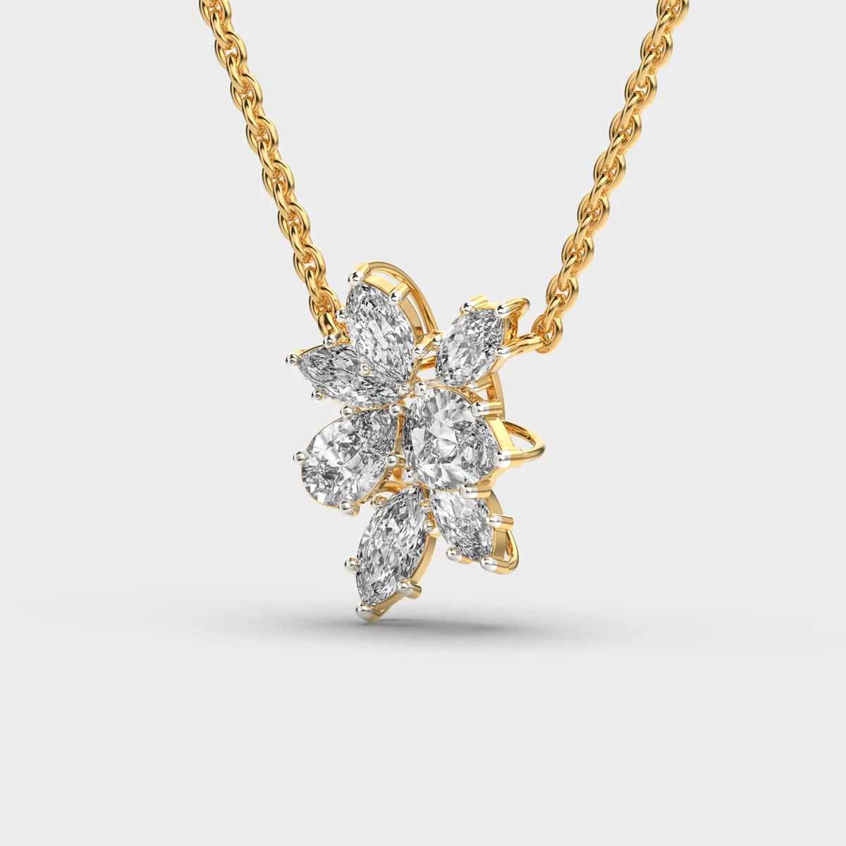 Cluster Flower Marquise Diamond Necklace – alternate view