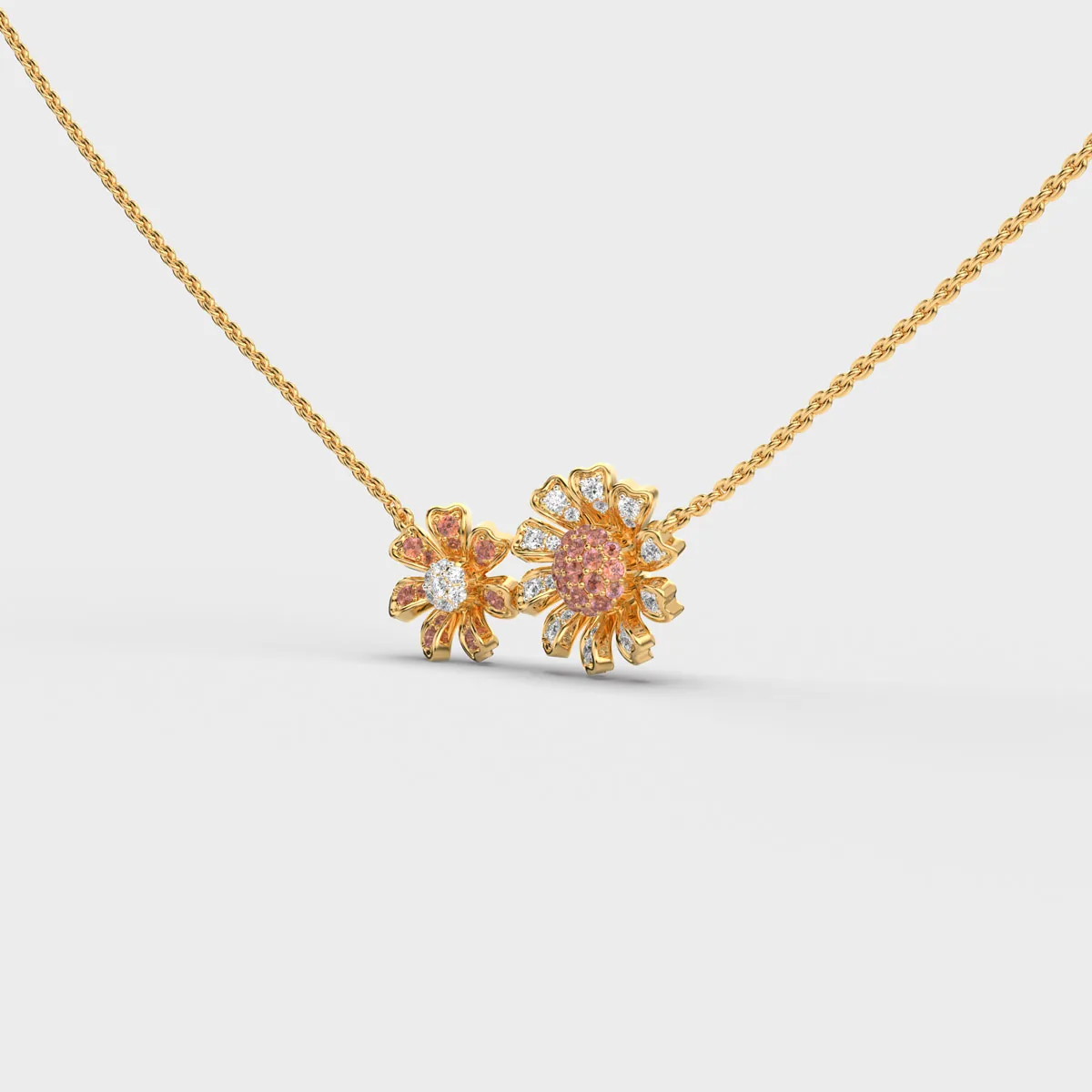 Double Marigold Flower Diamond Necklace – alternate view