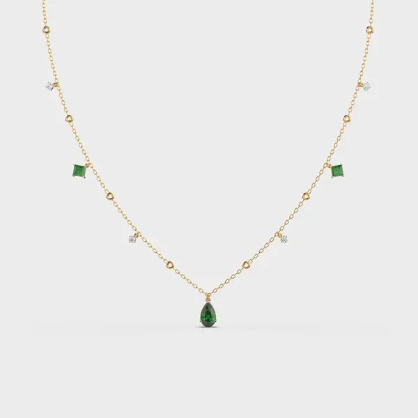 Emerald Green Coloured Stone Diamond Necklace