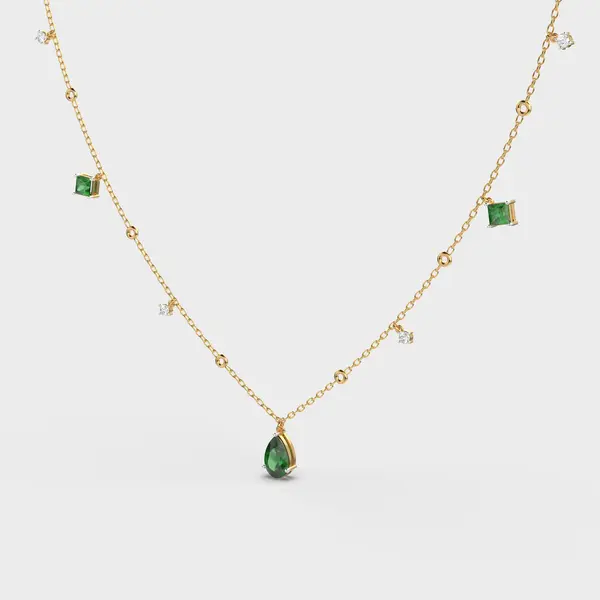 Emerald Green Coloured Stone Diamond Necklace – alternate view