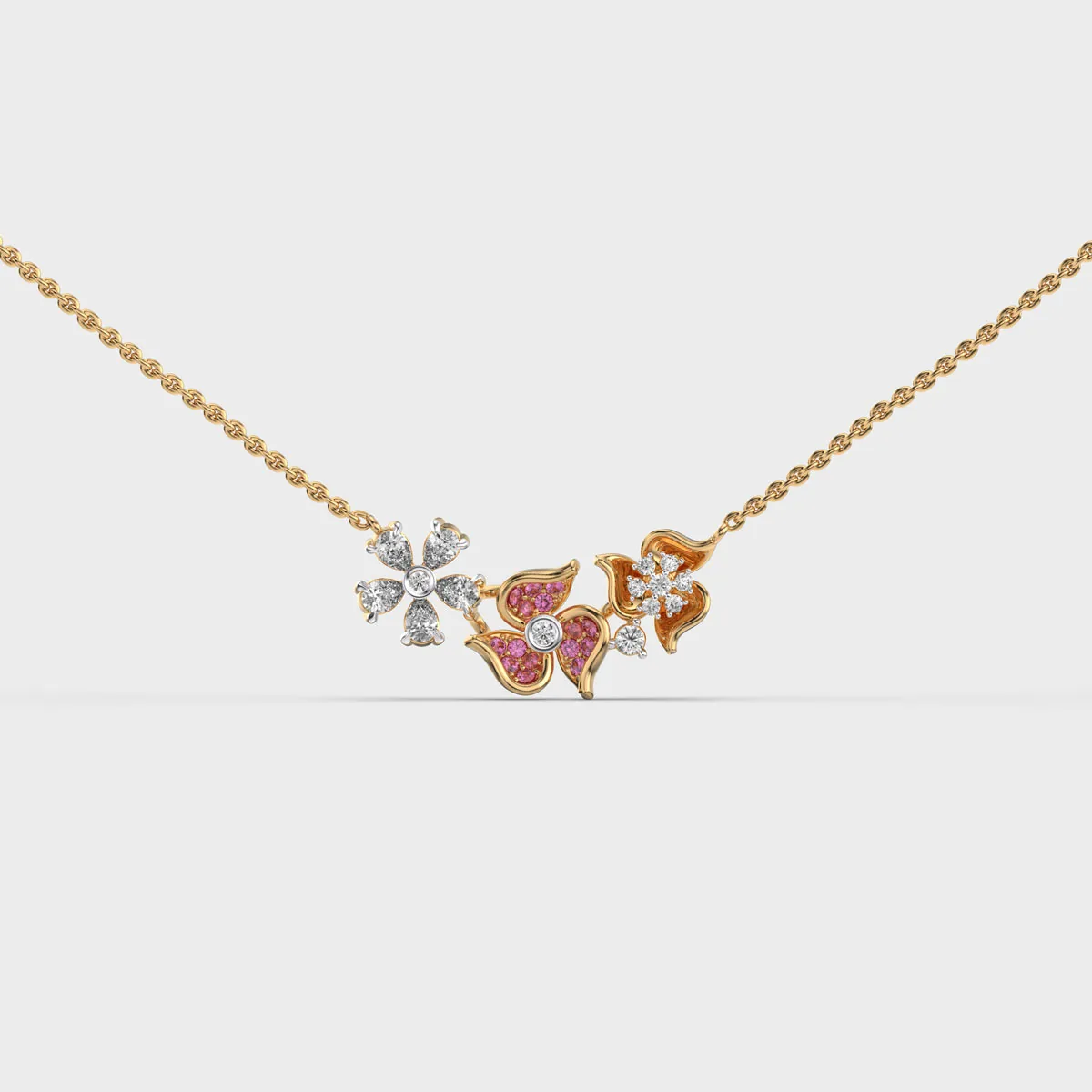 Tres Flowers And Petals Diamond Necklace